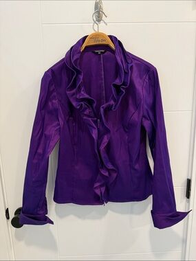Samuel Dong Purple Ruffled Satin Blazer size large
